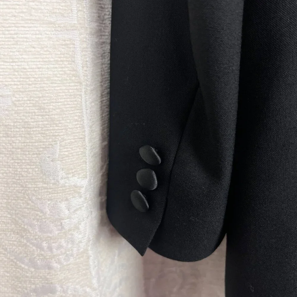 Pierre Balmain 40L tuxedo suit jacket wool 1-button blazer satin lapels formal